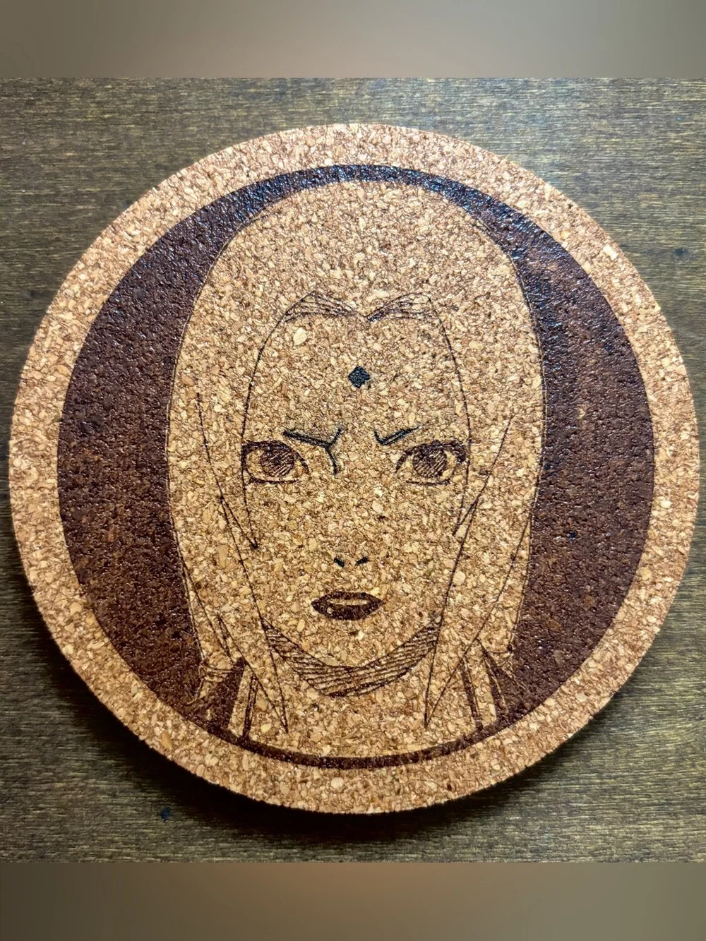 Naruto Tsunade Laser Engraved Cork Coaster